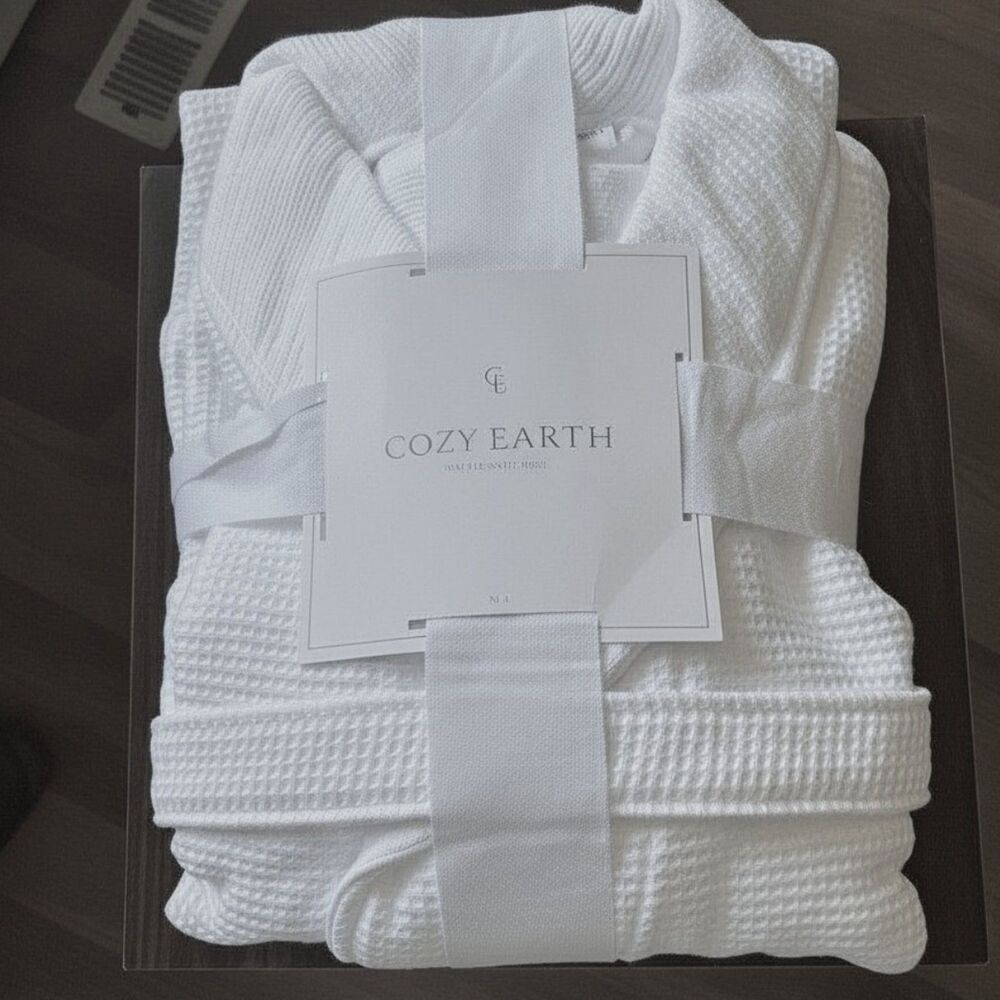 Cozy Earth Bamboo Waffle Terry Bath Robe White Size M/L Unisex